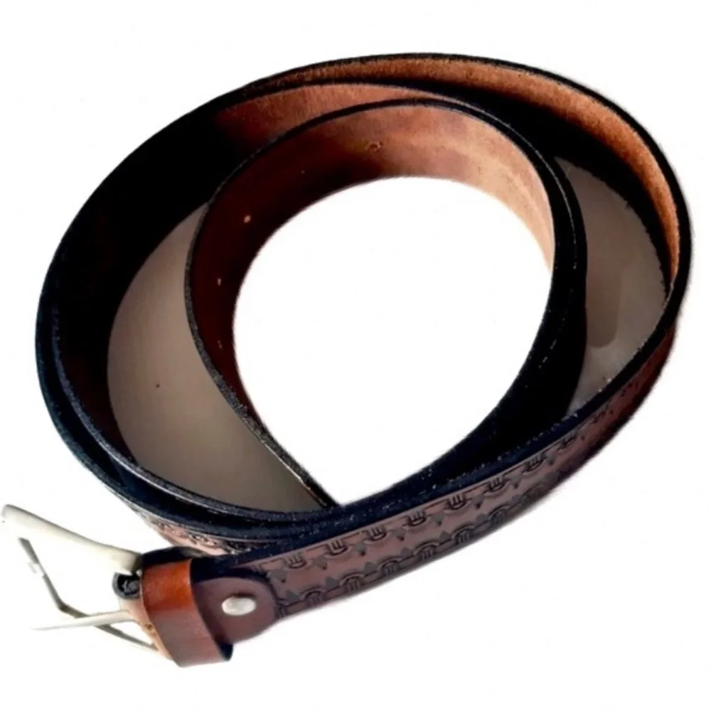 2 x $20‼️PLUS SIZE LEATHER  Men’s Belts Rustic Vintage Engraved Belt. Brand New - Picture 5 of 5